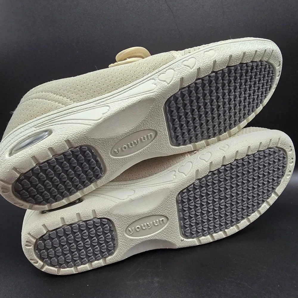 Youyun Comfort Strap Knit Walking Shoes Beige  Womens 10  Mens‎ 9